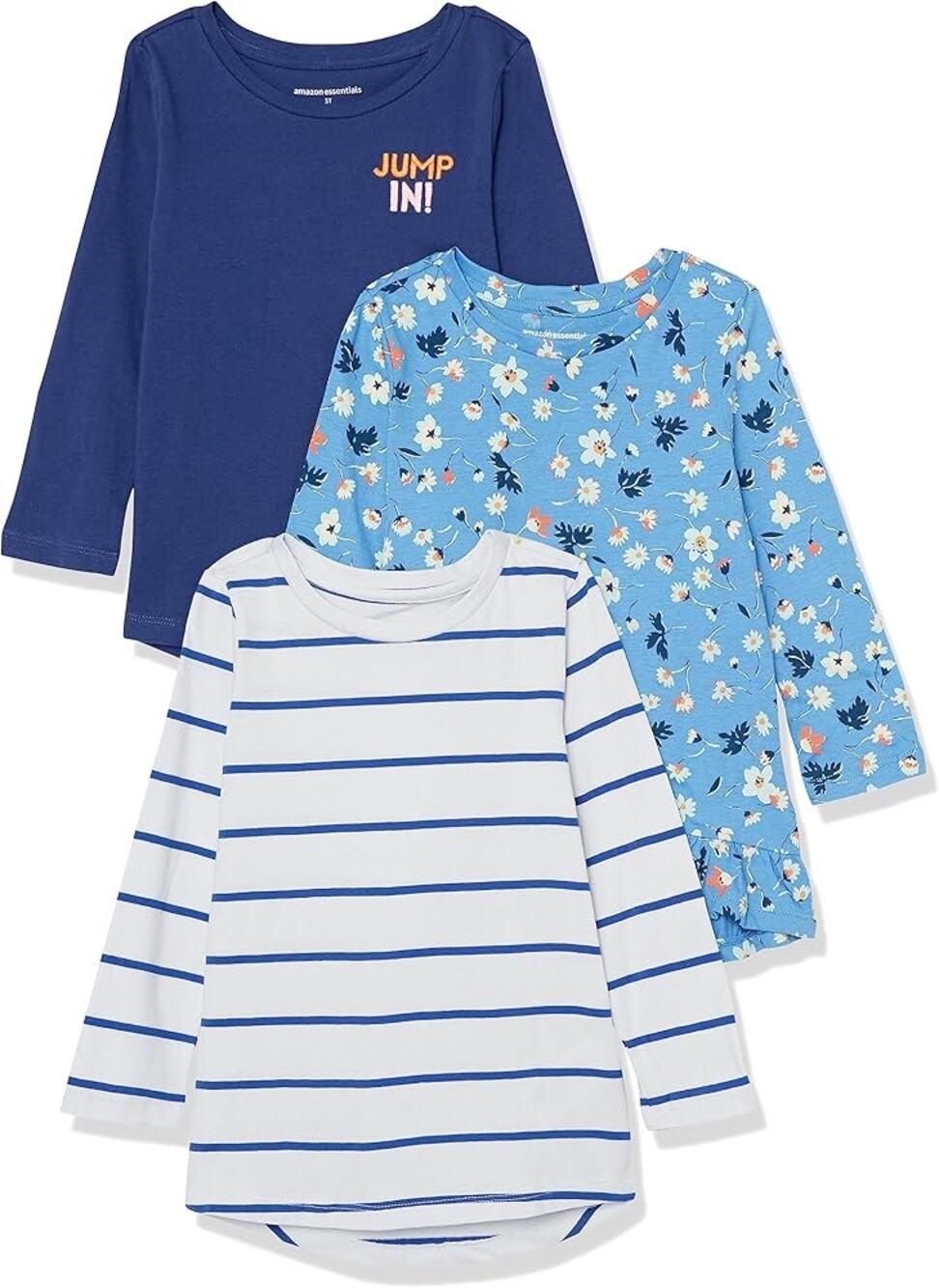 NWT New 3 Amazon Essentials Girls' Long-Sleeve Tunic T-Shirts Youth Size Small